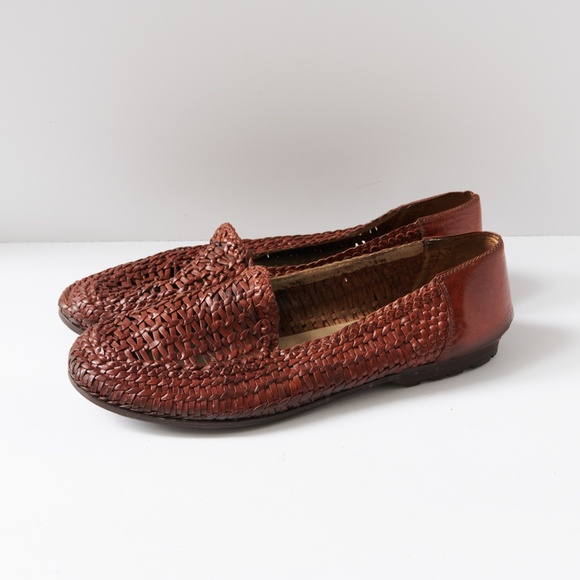 80s - SUSAN BENNIS - WARREN EDWARDS - Loafer - Men\'s - 10 - Br Leather Woven